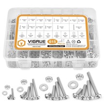 Machine Screws 4-406-328-3210-24, Vigrue 615 Pcs.Phillips Pan, Coarse Thread Unc - £29.85 GBP