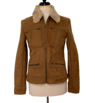 Disney World Jacket Brown Faux Suede Leather Vintage Polyester Sherpa Lined - £59.34 GBP