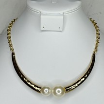 Chico&#39;s Chunky Faux Pearl Beaded Collar Gold Tone Necklace - £15.52 GBP