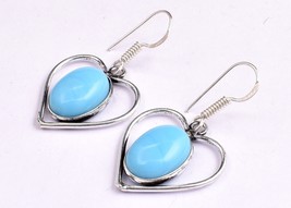 925 Sterling Silver Handmade Turquoise Gemstone Women Dangle Drop Earrings Gift - £27.16 GBP+