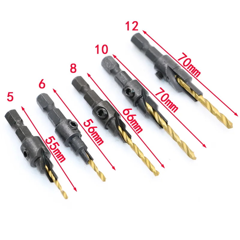 5pcs hss titanium countersink drill bits 1 4 6 35mm quick change hole hex shank screw thumb200