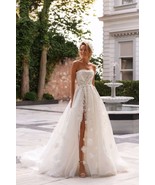 High Split Wedding Dress A Line Bridal Gown Full Skirt Ship Ready Size 4 US - $800.00