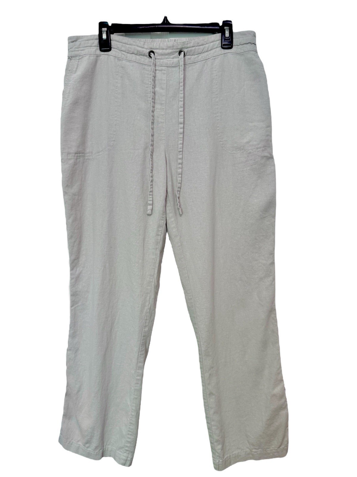 Per Se Womens Size L Stone Linen Blend Cargo Pockets Pull On Straight Le... - $19.95