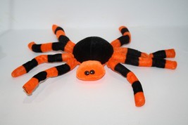 Loomco Plush Halloween Spider 14&quot; Poseable Orange Black Legs Soft Decoration - £7.66 GBP
