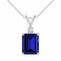 ANGARA Lab-Grown Blue Sapphire Pendant with Diamond in 14K Gold (10x8mm,3.4 Ct) - £1,216.64 GBP