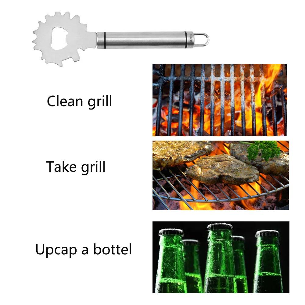 Stainless Steel BBQ Grill Brush And Scraper Bottle Opener Kitchen Gadget For - £15.91 GBP