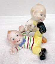 Vintage 2 Cutie Boys Wrestling Salt Pepper Shaker Bowties Striped &amp; Dot ... - $24.26
