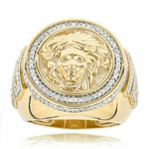 1CT Simulated Diamond Pave Engagement Medusa Face Ring 925 Silver Gold Plated - £134.52 GBP