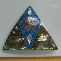 Alpaca Mexico Silver Blue Enamel Abalone Shell Inlay Triangular Brooch - £36.01 GBP