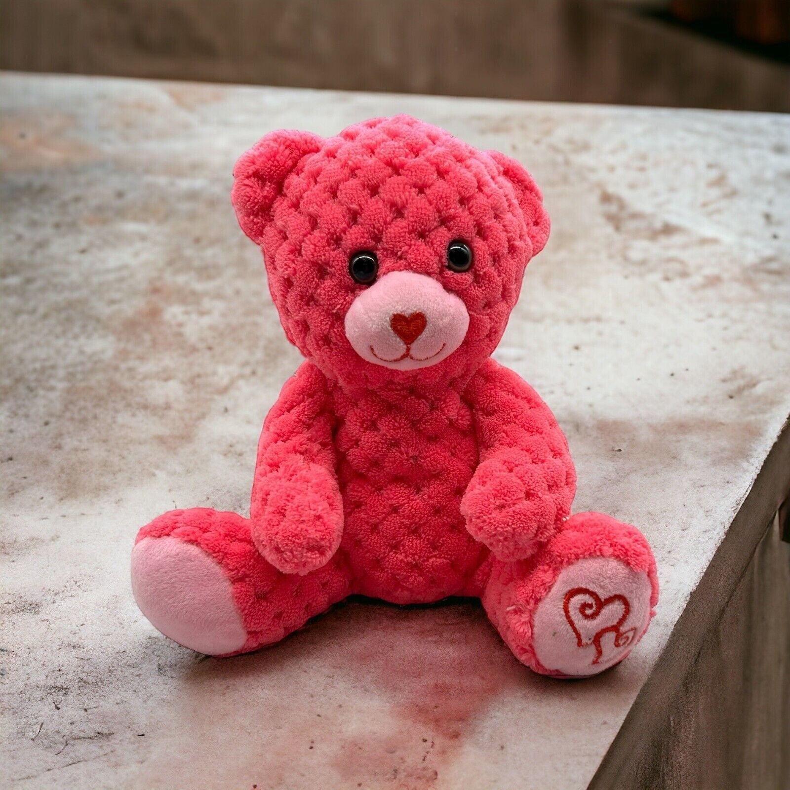 Inter-American Valentines Day Quilted Look 8" Pink Teddy Bear Heart Foot Love - $9.49