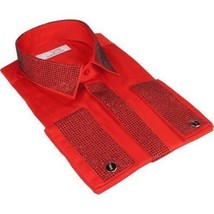Men CEREMONIA Formal Shirt Rhinestone 100% Cotton Turkey #stn 28 tsb Red Fancy image 6