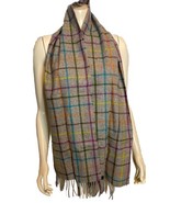 Authentic Coach Gray, Purple, Green, Orange, Blue Plaid Wool Scarf 10&quot; X... - $33.24