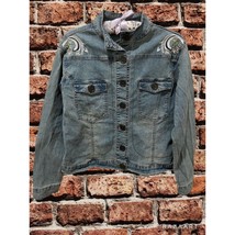 Vintage Y2K Denim Embroidered Mandarin Collared Jacket With Button Closure - £17.40 GBP