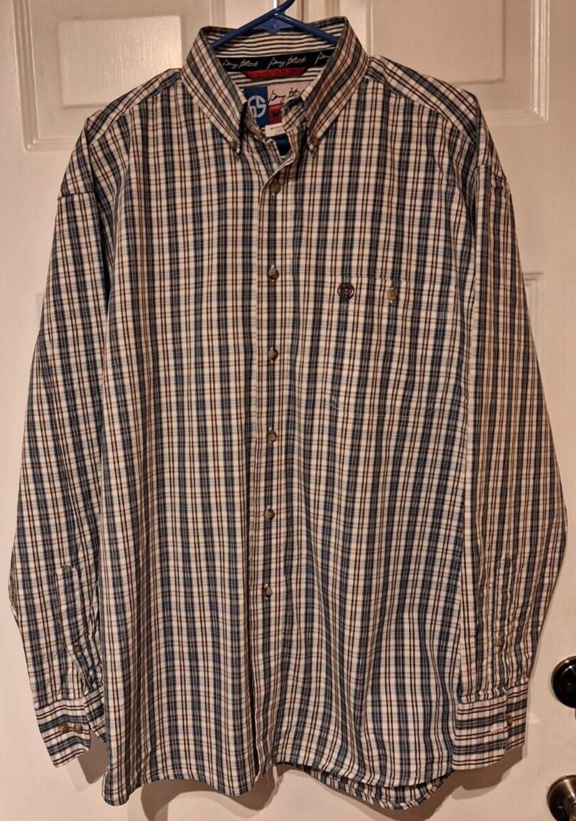 Primary image for George Strait Collection by WRANGLER LS Shirt Sz L Red White Blue Plaid Check