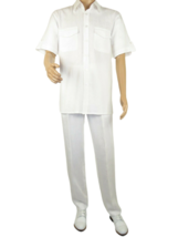 mens 2pc linen walking Set By Apollo King Summer Leisure suit SL206 White New - £80.41 GBP