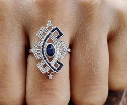 Oval Sapphire Vintage Engagement Ring, Art Deco Wedding Ring,Antique sil... - $100.00
