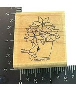 Christmas Sketch Cardinal Bird Poinsettias Vase Stampin Up Unused Rubber... - $4.45 CAD