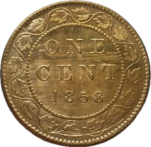 1858 Canadian One Cent – Young Victoria Revival Issue - $13.27