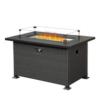Fire Pit Table 43.3 Inch with Glass Wind Guard, 50,000 BTU - Dark Gray - £250.11 GBP
