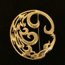 MJ ENTERPRISES art nouveau woman swimmer pin - textured shiny gold-tone brooch - £6.28 GBP