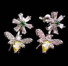 Sparkling CZ Bee earrings - pierced insect Silver flower figural novelty gift -  - £43.83 GBP