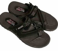 Skechers Women&#39;s Reggae Trailway Black Flip Flop Slip On Sandals Size 9 Comfort - £17.27 GBP