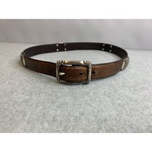 Fossil Womens Size Medium 36 in length Brown Leather Belt Silver Medallions - £15.63 GBP