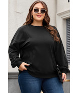 Black Loose Patchwork Crewneck Plus Size Sweatshirt - $601.47 MXN