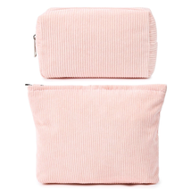2 Pieces Makeup Bag Large Corduroy Cosmetic Bag Pink Capacity Canvas Travel Toil - £12.73 GBP