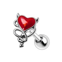 Red Horny Devil Heart Piercing Enamel Labret 14g (1.6mm) 316L Steel Tragus Helix - £5.80 GBP