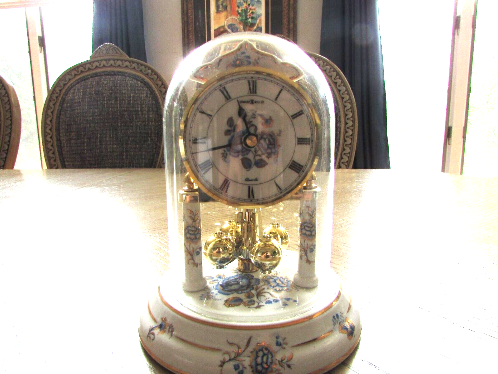 Howard Miller Quartz Anniversary Domed Clock Blue Florals 613-168 Works - $74.25