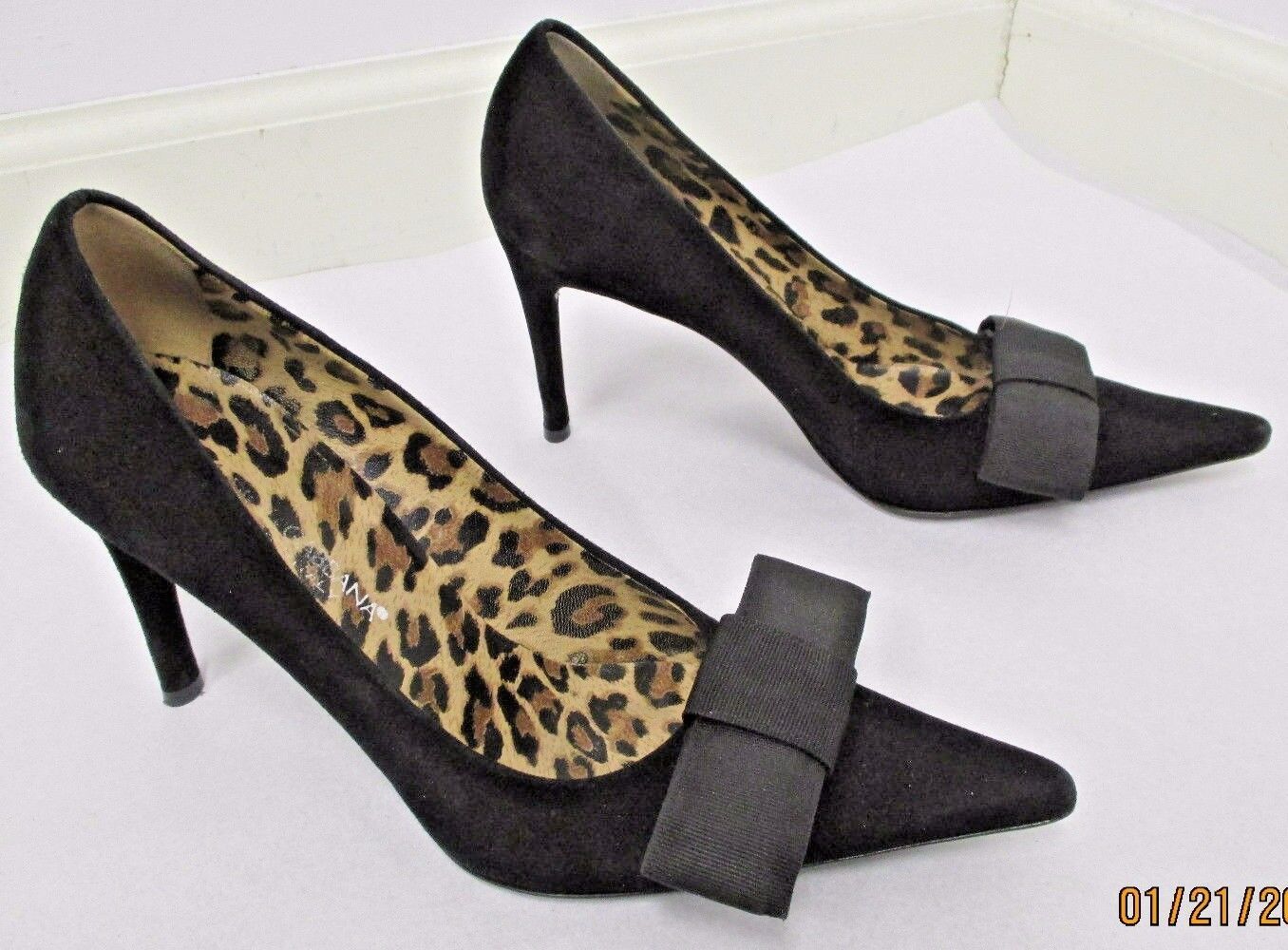 DOLCE &amp; GABBANA Black Suede Pointed Toe Pumps w/ Fabric Bow at Front - S... - $53.99