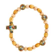 Saint Michael the Archangel Wood Bead Bracelet, New #MD-051 - $6.98 CAD