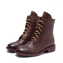 2021 Winter Boots Handmade Genuine Leather Lace-Up Combat Boots Retro Martin Boo - £184.10 GBP