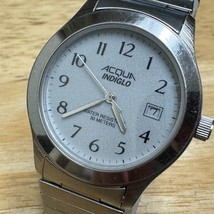 Acqua Timex Indiglo Quartz Watch Men 30m Silver Date Stretch Analog New Battery - $25.64