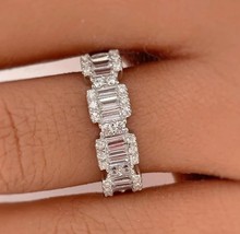 Baguette Moissanite Band,Sterling Silver Emerald Cut Wedding Band,Statement Band - £86.91 GBP