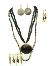 Mixed Jewelry Lot Necklace Earrings Eclectic Funky Boho Brown retro - £10.25 GBP
