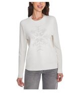 525 Womens Sweater Ivory Snowflake Christmas Holiday Crewneck Long Sleev... - $60.62 CAD