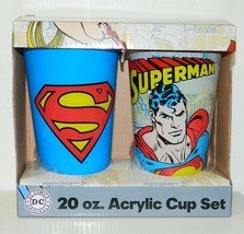 DC Comics Superman Comic Art Images 20 oz Acrylic Cup Set of 2, NEW UNUSED - £16.31 GBP