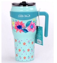 Pioneer Woman ~ FRESH FLORAL TEAL ~ 40 Oz. ~ Stainless Steel ~ Insulated Tumbler - £26.90 GBP