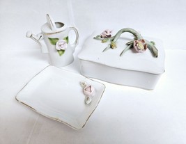 Vintage Wales Japan Porcelain Vanity Trinket Box Tray &amp; Mini Pitcher 4 Piece Set - £23.73 GBP