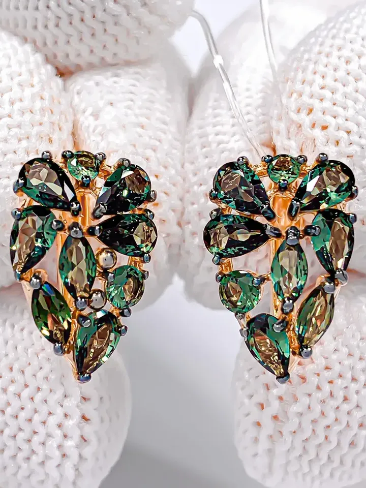 Earrings jewelry Silver gold plated 925 assay value with tourmaline - $119.00