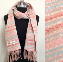 Fast100% Cashmere Scarf Chevron Design Peach Pink Blue Made In England SOFT#oct9 - £13.23 GBP