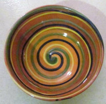 Handmade Earthworks Ceramic Pottery &quot;Orange Swirl&quot; Bowl Barbados by Gold... - $38.99