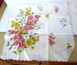 Vintage Linen Spring Flower Bouquet Corner  Ladies Hankie 15.5&quot; x 15.5&quot; - $10.84