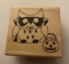 Rubber Stamp Halloween Owl With Pumpkin Bucket  2”H X 2”W  By Craftsmart - £5.19 GBP