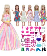 44 Set For Barbie Doll Clothes Party Gown Outfit Shoe Glass Necklace For... - £8.68 GBP