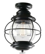 Greer 1-Light Black Outdoor Semi-Flush Mount Lantern with Caged Seeded G... - £44.71 GBP