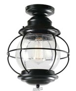 Greer 1-Light Black Outdoor Semi-Flush Mount Lantern with Caged Seeded G... - $78.19 CAD