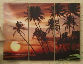 Tropical Sunset Prints Stretched Canvas 35" High Set of 3 Beach Palm Trees Sun